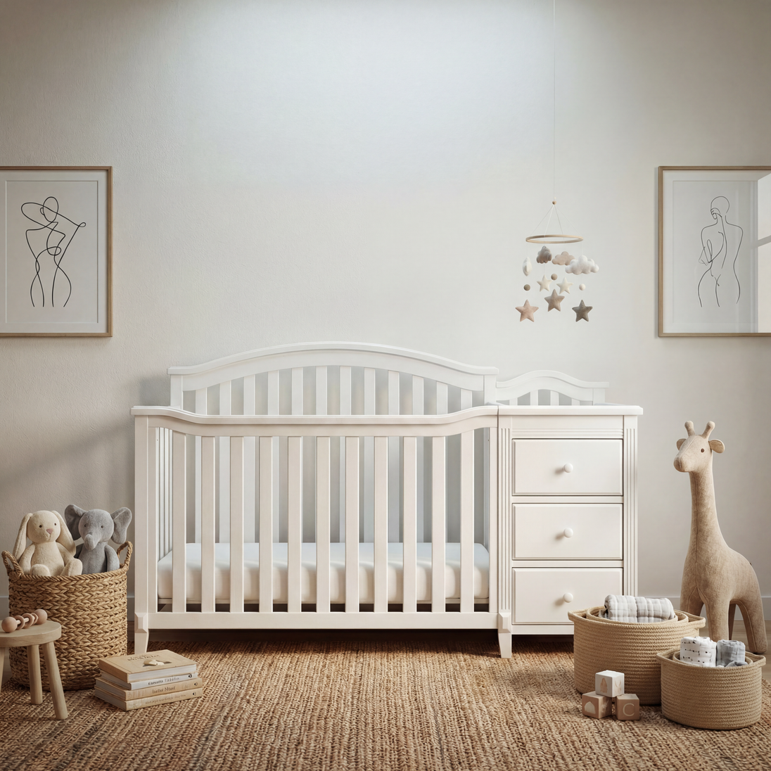 White 4-in-1 Convertible Crib and Changer