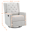 Gray recliner chair with dimensions marked on a white background